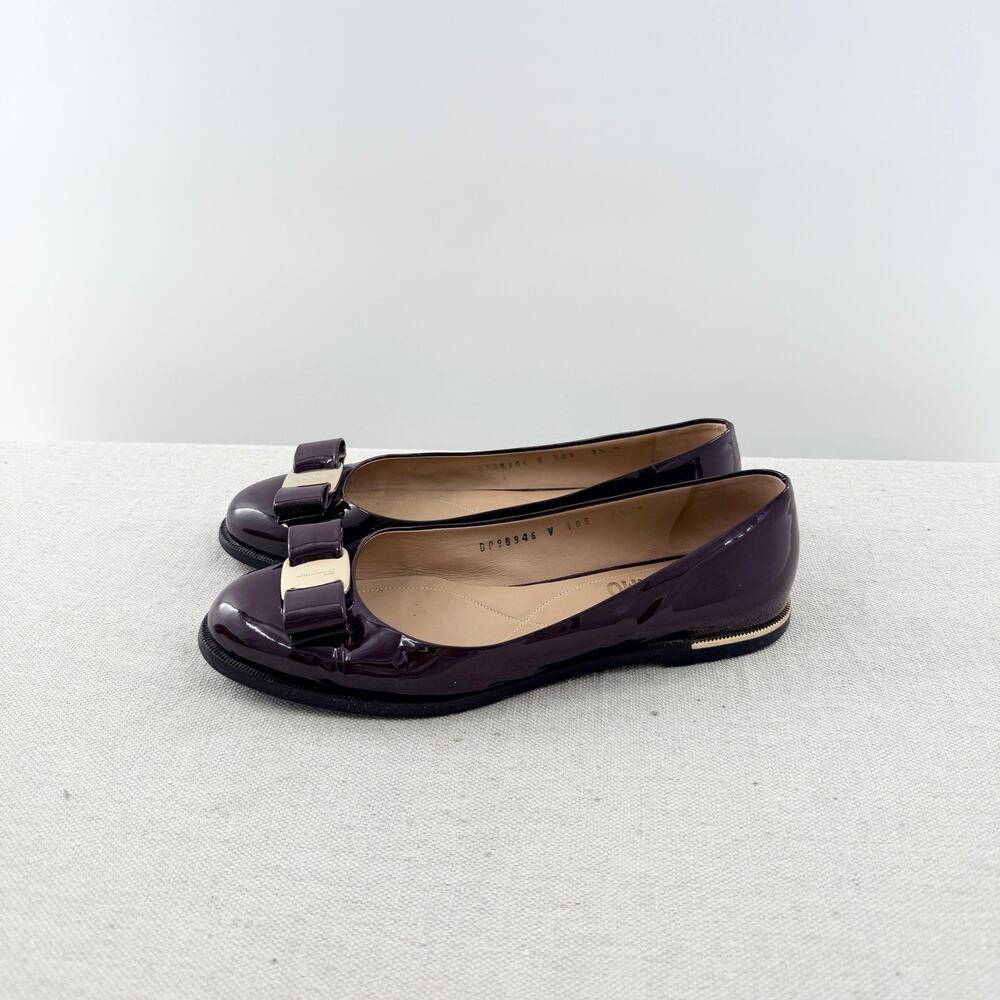 Salvatore Ferragamo Varina Patent Leather Bow Slip On Ballet Flats Burgundy 7.5